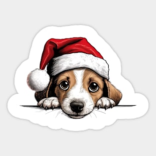 Christmas Peeking Puppy Sticker